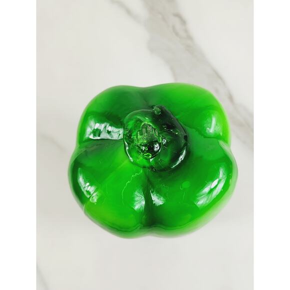 Art Glass Hand Blow Green Bell Pepper Vegetable 5 1/2" Life Size 90s Vintage - Picture 9 of 14